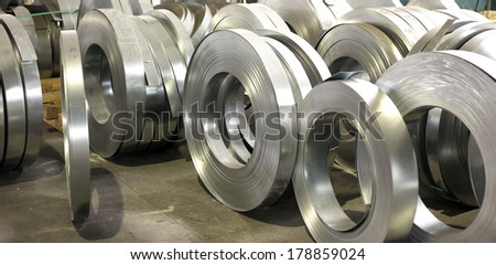 sheet tin metal rolls in production hall
