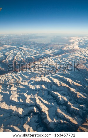 Bird eye view of the Himalaya Range taken from Afganistan