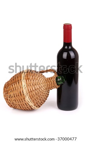 isolated wine jar and wine bottle