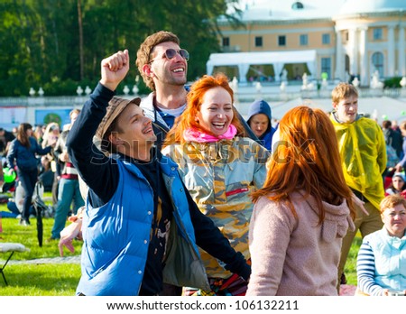 MOSCOW - JUNE 3: People cheer and attend open-air concert on IX International Jazz Festival \