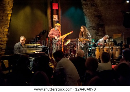 PRAGUE - DECEMBER 31: Rhytm Desperadous group performs in Agharta Jazz Club at the 2013 New Year celebrations on December 31, 2012 in Prague.
