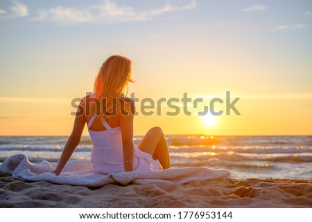 Similar – Image, Stock Photo Scenic sunset over waving sea