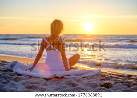 Similar – Image, Stock Photo Scenic sunset over waving sea