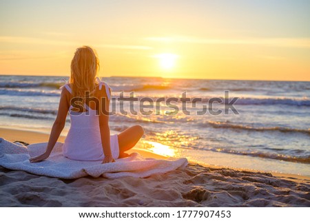 Similar – Image, Stock Photo Scenic sunset over waving sea