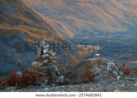 Image, Stock Photo Viewpoint with stone piles, Vrsic pass and Triglav Mountains