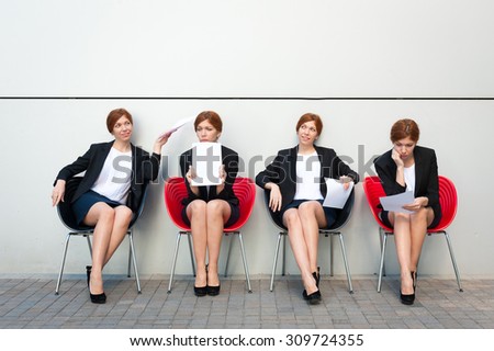 Business woman waiting for interview. Same person in all roles
