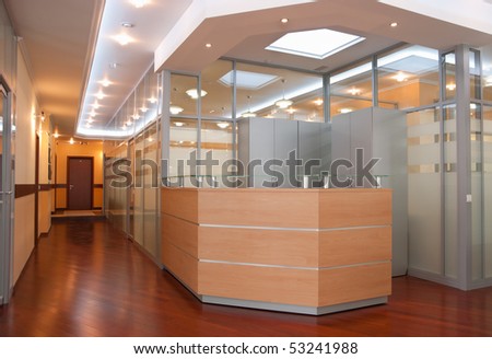 Modern office interior - reception and perspective of corridor