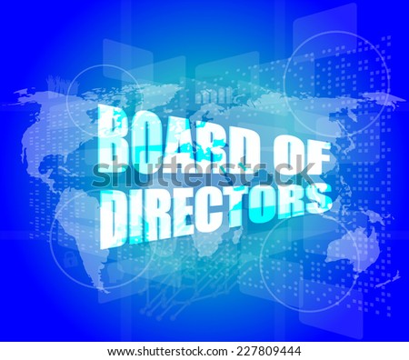 board of directors words on digital screen background with world map