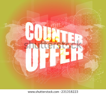 counter offer words on digital screen background with world map