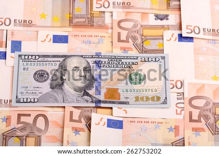 paper moneys - dollar,  euro and czech money