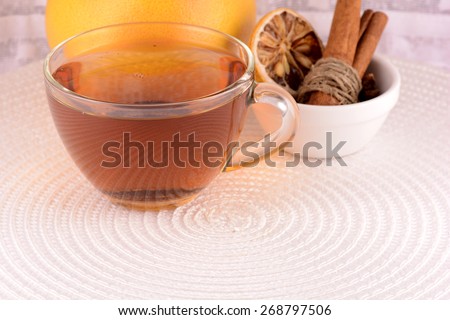cup of tea (coffee) and old fruits