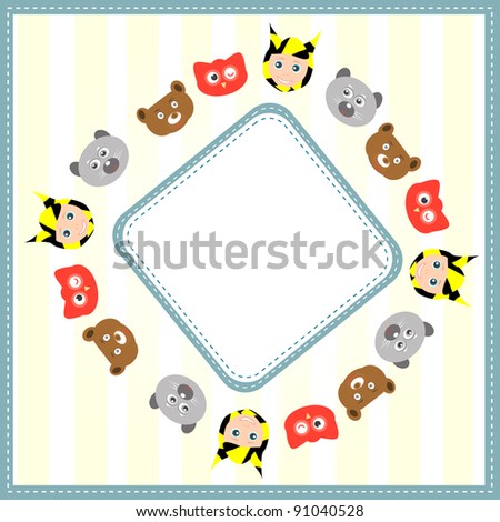 beautiful background with cartoon animals. baby greetings card