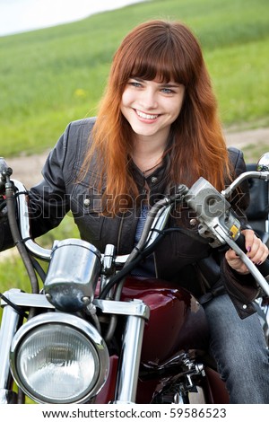 Young Biker Girl On A Motorcycle Stock Photo 59586523 : Shutterstock