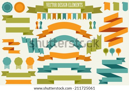 Vector collection of decorative design elements - ribbons, frames, borders, stickers, labels.