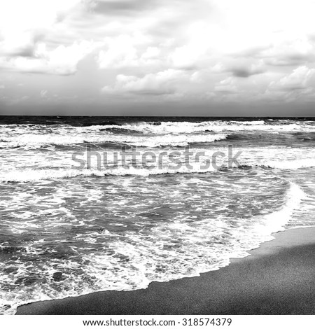 Black and white stormy sea after a rain