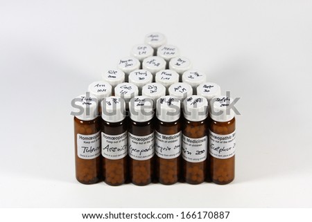 Bottles with different homeopathic remedies