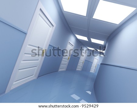 Long corridor with many doors