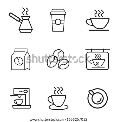 Set of linear icons for coffee shop.