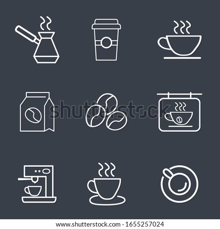 Set of linear icons for coffee shop.