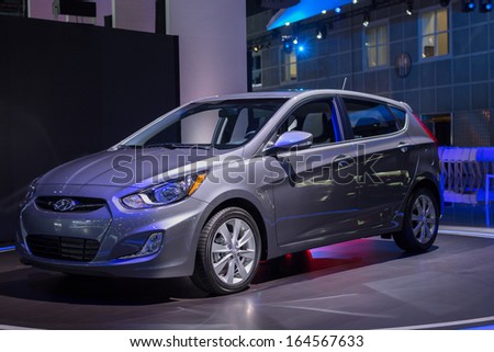 LOS ANGELES, CA. NOVEMBER 20:Hyundai Accent hatchback car on display at the LA Auto Show LA Auto Show at the L.A. Convention Center on November 20, 2013 in Los Angeles, CA