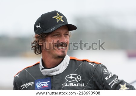 SAN PEDRO, CA - SEP 20: Bucky Laser rally driver at the Red Bull GRC Global Ralleycross in San Pedro, CA on September 20, 2014