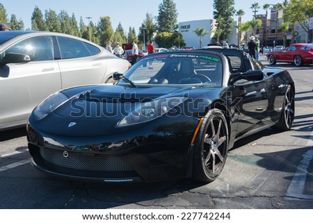 Woodland Hills, CA - November 2, 2014: Tesla Roadster at the Supercar Sunday Electric Vehicles in Woodland Hills, CA.
