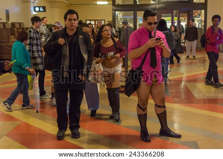 Los Angeles, CA - January 11, 2015: A man without pants  during the 7th Annual International \