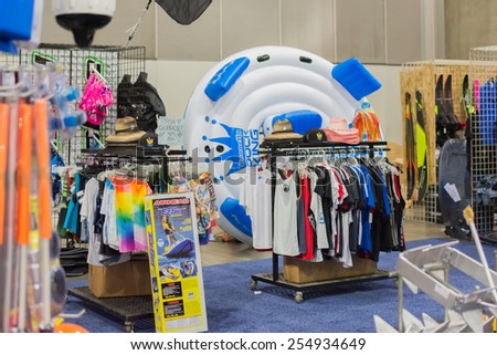 Los Angeles, California, USA - February 19, 2015 - Aquatic sports stand at the Progressive Los Angeles Boat Show in L.A. Convention Center.