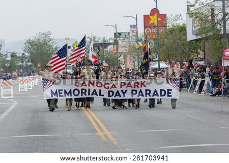 Canoga Park, CA, USA - May 25, 2015: Canoga Park Memorial Day Parade banner during Memorial Day Parade