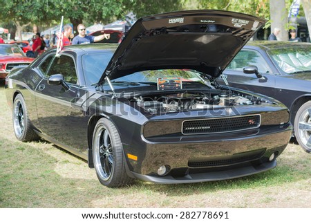 Woodland Hills, CA, USA - May 30, 2015: Dodge Challenger RT car on display during 12th Annual LAPD Car Show & Safety Fair.
