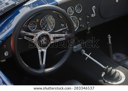 Woodland Hills, CA, USA - May 30, 2015: Car interior detail on display during 12th Annual LAPD Car Show & Safety Fair.