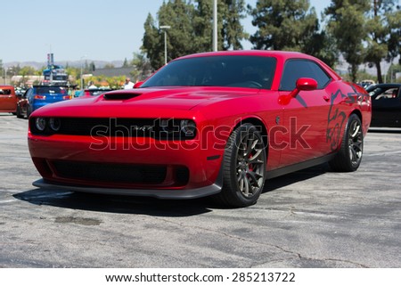 Woodland Hills, CA, USA - June 7, 2015: Dodge Challenger SRT car on display at the Supercar Sunday car event.