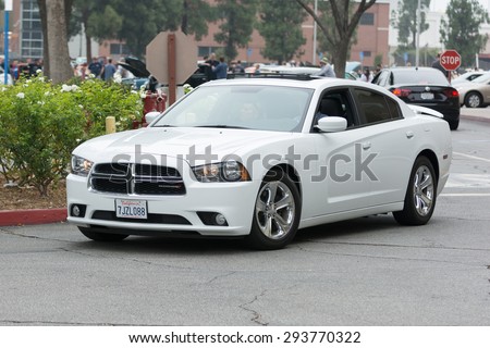 Woodland Hills, CA, USA - July 5, 2015: Dodge Challenger SRT car on display at the Supercar Sunday car event.