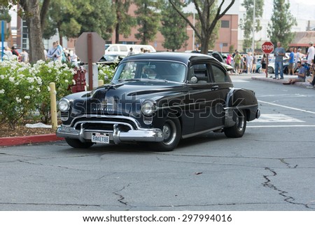 Woodland Hills, CA, USA - July 19, 2015:  Oldsmobile car on display at the Supercar Sunday car event.