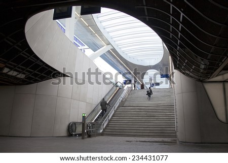 Arnhem, Netherlands, 25 november 2014: people on stairs to platform on new railway station in the dutch town Arnhem
