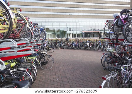 The Hague, Netherlands, 6 may 2015: many bicycles in front the hague central station in holland