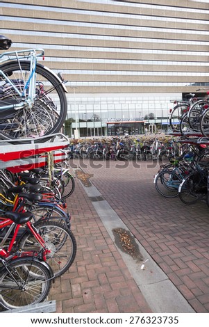 The Hague, Netherlands, 6 may 2015: many bicycles in front the hague central station in holland
