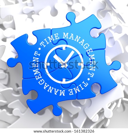 Time Management with Icon of Clock Face Written on Blue Puzzle Pieces. Business Concept.
