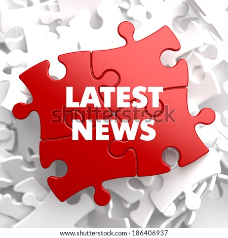 Latest News Concept on Red Puzzle on White Background.