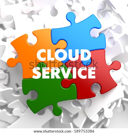 Cloud Service on Multicolor Puzzle on White Background.