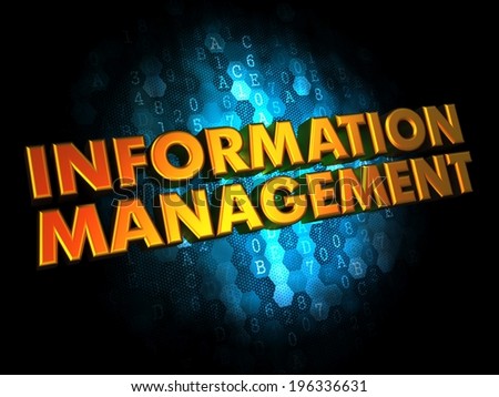 Information Management - Gold 3D Words on Dark Digital Background.