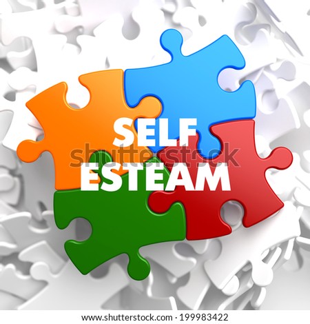 Self Esteem on Multicolor Puzzle on White Background.