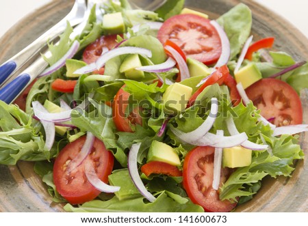 Delicious healthy tossed garden salad ready to serve.