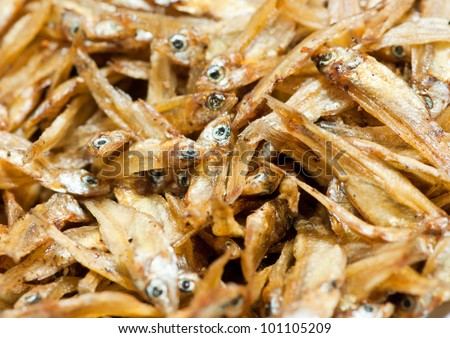 closeup of dried anchovies, asian food