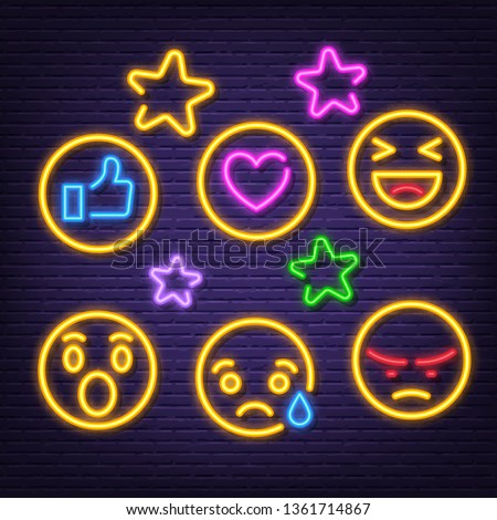 social feedback neon icons, vector neon glow on dark background