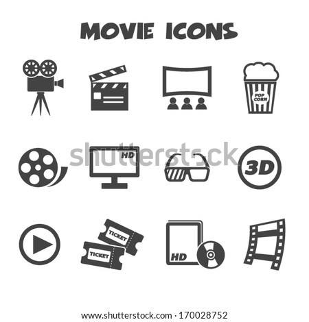 movie icons, mono vector symbols