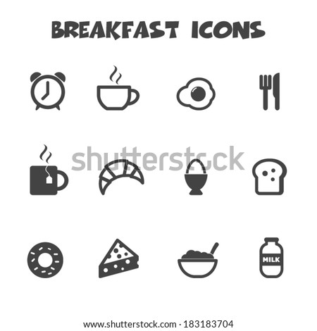 breakfast icons, mono vector symbols