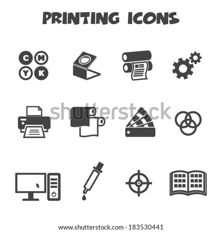 printing icons, mono vector symbols