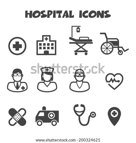 hospital icons, mono vector symbols