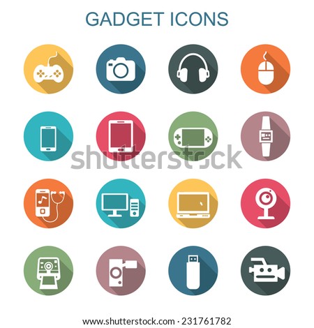 gadget long shadow icons, flat vector symbols